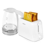Combo Set White 2 Slice Bread Toaster & 1.7L Illuminating Electric Glass Kettle
