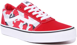 Vans Ward Youth Camo Side Panel Lace Up Trainer In Red White UK Size 3 - 6