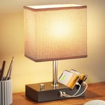 Fullt dimbar sänglampa med USB A+C laddningsport, telefonhållare med grå tygskärm, LED-lampa ingår