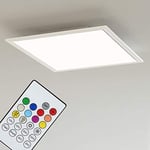 Briloner Leuchten Panneau LED dimmable encastrable en blanc – Change de couleur et de température de couleur – Contrôlable par télécommande, app smartphone & connexion bluetooth – RGB, 18W