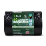BIN IT 40 Tie Top, Everyday Refuse Sacks, Bin Bags, Bin Liners, 70 Litre, Recycled, Strong, Tear Resistant, 30 μm, Perfect for Every Day Use, Household, Office, Kitchen & Caterers