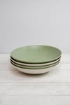 Set of 4 Green and White Pasta Bowls in Gift Box, Lead-Free Glazed Stoneware