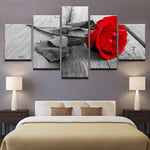 WENXIUF 5 Panel Wall Art Pictures Gray red rose flower,Prints On Canvas 100x55cm Wooden Frame Ready To Hang The Animal Photo For Home Modern Decoration Wall Pictures Living Room Print Decor