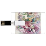 32G USB Flash Drives Credit Card Shape Watercolor Memory Stick Bank Card Style Oriental Dance Theme Young Girl Performing in Traditional Costume Fantasy Figure,Multicolor Waterproof Pen Thumb Lovely J