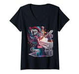 Womens Piano Girl. Electronic Mini Keyboard V-Neck T-Shirt