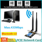 2.4/5G 433Mbps WiFi Wireless Bluetooth PCI-E Network Card 802.11AC RTL8821 chip
