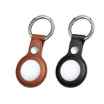 ESR Tag Keychain, Leather Case Compatible with AirTag (2021), 2 Pack, Genuine Leather Tag Holder, Portable Protective Cover, Keeps Signal Strong, Black/Brown