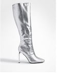 Boohoo Metallic Croc Knee High Boots - Silver, Silver, Size 7, Women