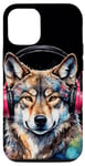 iPhone 12/12 Pro Wolf Headphones Music Colorful Animal Art Print Graphic Case