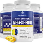 TRUTHENTICS Omega 3 Fish Oil Supplement - Triple Strength 2400 Mg High EPA & DHA