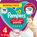 Pampers Baby Nappy Pants Size 4 Active Fit Nappy Pants (9-15 kg) 168 Nappies