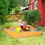 Kids Wooden Sandpit, Children Sandbox w/ Four Seats, Non-Woven Fabric