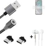 Magnetic charging cable + earphones for Nokia C32 + USB type C a. Micro-USB
