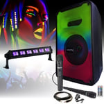 MOOVING SOUND - Enceinte nomade sur batterie Karaoke 500W KARA-MOOV500 USB Bluetooth - 2 Micros - Barre UV Lumière Noire