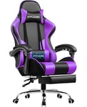 GTPLAYER Chaise Gaming Ergonomique, Fauteuil Gamer, Chaise de Gaming avec Dossier réglable à 135°, Hauteur Réglable Repose-Pieds rétractables, Cuir Violet