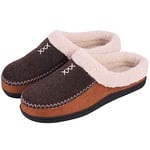 Men's Cozy Memory Foam Micro Woolen Plush Fleece Slippers Slip On Clog House Shoes w/Hand-Craft Woven Trim (Large / 11-12 D(M) US, Brown)