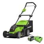Greenworks Cordless Lawnmower 40V 41cm Incl. Battery 5Ah and Fast Charger, Up to 500m² Mulching 50L 6-Level Cutting Height G40LM41K5