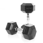 Fitness BodyPower Rubber Hex Ergo Dumbbells - Sold in Pairs - Choice of Size (12.5)