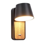 BarcelonaLED Applique murale LED de lecture noire avec interrupteur sur base en bois Spot orientable 6 W 2700 K pour lit tête de salon