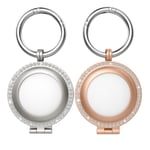 MoKo Case for AirTag 2021, 2 Pack Portable AirTag Holder with Keychain Hook, Shining AirTag Finder Holder Anti-Lost Protector Skin Cover for Airtags Tracker Accessories, Rose Gold + Silver
