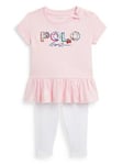 Ralph Lauren Baby Girls Polo Short Sleeve T-shirt And Legging Set - Hint Of Pink W/ White, Pink, Size 3 Months