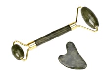 Gua Sha Set: Bågformad grön Jade roller med Gua Sha sten