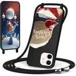 CaseLover Coque avec Cordon Compatible avec iPhone 12/iPhone 12 Pro, Noël Coque de Cellulaire Corde Silicone Étui en Motif Père Noël avec Réglable Collier Téléphone Chaîne Lanyard Case Housse, Noir