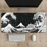 Svart och vit japanska vågor Sea Dragon Gaming Musmatta Abstrakt svart matta 31,5x11,8 tum Sea Wave Texture Non-Slip R