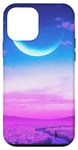 Coque pour iPhone 12 mini Fleur de lavande champ fille paysage croissant de lune ciel étoilé