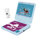 Lexibook Lecteur DVD Portable Disney, Reine des neiges, secteur ou piles, prise écouteurs, entrée line-in, bleu ciel