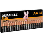 Duracell Plus AA Batteries (36 Pack) - Alkaline 1.5V - Up To 100% Extra Life - Reliability For Everyday Devices - 0% Plastic Packaging - 10 Year Storage - LR6 MN1500
