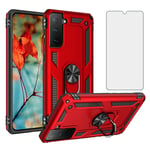 Phone Case for Samsung Galaxy S21 Plus/S30 Plus with Tempered Glass Screen Protector Stand Ring Holder Accessories Heavy Duty Rugged Protective Shockproof Bumper S21Plus S21+ 2020 Girls Boys Red