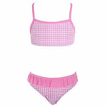 Bikini för barn rosa rutig med volang (Storlek: 110/116 cl)