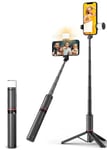 Moman Perche à Selfie Q12S avec lumière de Remplissage, Support Portable pour téléphone Portable, 77 cm, en Aluminium, Perche à Selfie, pour Smartphones, Perche à Selfie Tout en 1