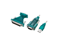 LogiLink USB 2.0-kabel, USB-A/M till DB9/M + DB25/M (RS232), Win 11, 1,3 m