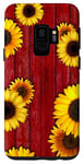 Coque pour Galaxy S9 Tournesols sur table de pique-nique rouge patiné grange rustique