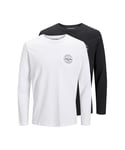 Jack & Jones Mens Logo Casual T-shirt Long Sleeve - Black/White Cotton - Size Large