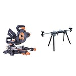 Evolution Power Tools R210SMS+ Multi-Material Sliding Mitre Saw with Plus Pack, 230 V, 210 mm and Mitre Saw Stand with Extensions