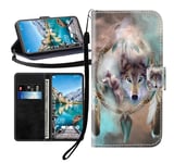 Sunrive Case For OPPO A53 2020, PU Leather Phone Holster Case Card Slot Flip Wallet Stand Function gel magnetic Protective Skin Cover (Wolf Dream Catcher B1)