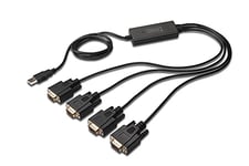 DIGITUS USB vers 4x Adaptateur série - Convertisseur RS232 - USB 2.0 Type-A vers 4x DSUB 9M - FTDI Chipset - Câble de connexion 1.5m