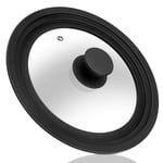 Universal lock för grytor, stekpannor och stekpannor - Härdat glaslock med värmebeständig silikonkant passar 26 cm, 28 cm och 30 cm diameter kokkärl