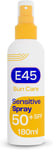 E45 Sun Body Cream Spray for Sensitive Skin. Hydrating Sun Spray with very high