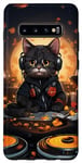 Coque pour Galaxy S10+ Mignon noir anime chat dj casque platine raves EDM musique