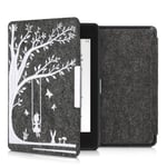 kwmobile Case Compatible with Amazon Kindle Paperwhite (10. Gen - 2018) - Book Style Felt Fabric Protective e-Reader Cover Folio Case - Girl Tree Swing White/Dark Grey