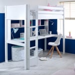 Kids Avenue High Sleeper Loft Bed with Desk and Storage in White - Nordic