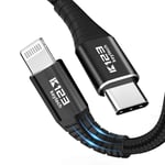 K123 Keytech USB-C to Lightning Cable 3.3ft, [Apple MFi Certified] PD Fast Charging Nylon Braided Cord for iPhone 11/11 Pro/11 Pro Max/X/XS/XR/XS Max/8/8 Plus, Supports Power Delivery - Black