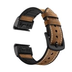 YOOSIDE for Fenix 5 Watch Strap, 22mm Quick Fit Sweatproof Genuine Leather and Silicone Hybrid Watch Band Strap for Garmin Fenix 5/5 Plus/Quatix 5/Forerunner 935,Brown