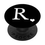 White Initial Letter R heart Monogram on Black PopSockets PopGrip: Swappable Grip for Phones & Tablets