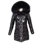 WEIYYY Veste d'hiver Femmes Manteau as Doublure en Duvet col de Manteau Chaud Noir Streetwear, Long, 2, M
