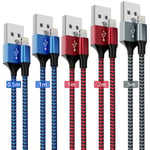 Iphone Charger Cable, Lightning Cable Mfi Certified 5 Pack 0.5M/1M/1M/2M/3M Fast